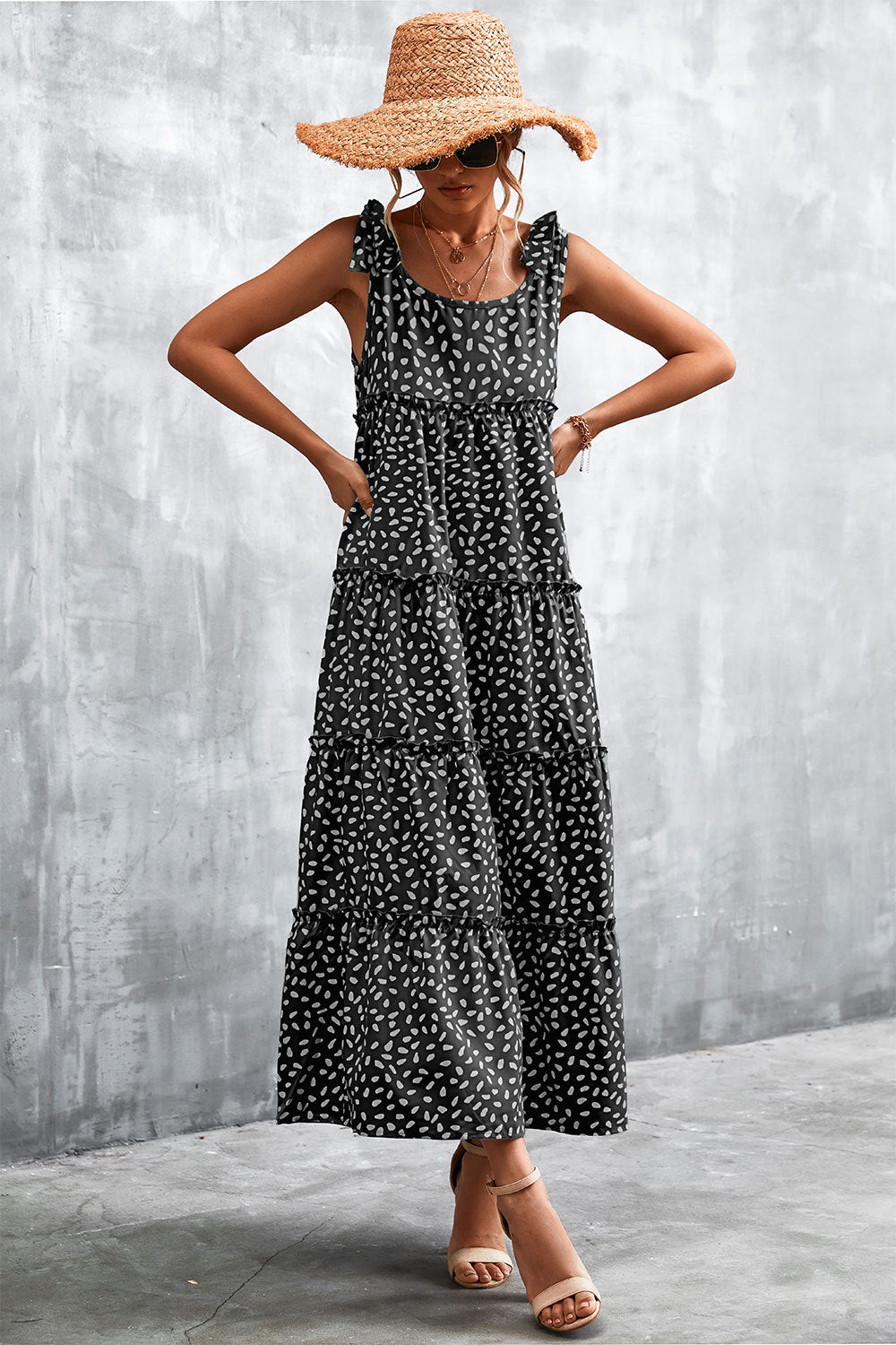 Damen Maxikleid mit verspieltem Volant und zartem Muster EB