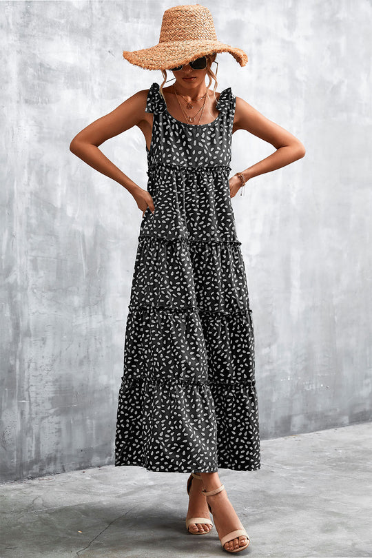 Damen Maxikleid mit verspieltem Volant und zartem Muster EB