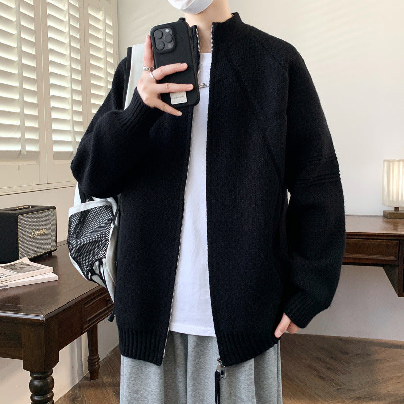 Herren Strickjacke mit hochgeschlossenem Kragen und Reißverschluss EB