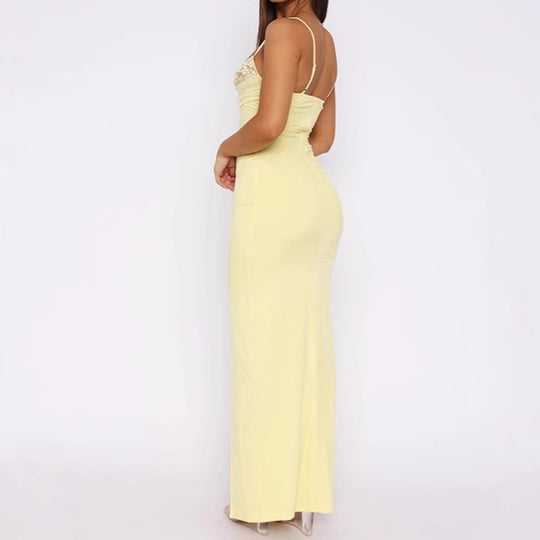 Damen Langärmeliges Maxikleid mit Rüschendetails und seitlichem Schlitz EB