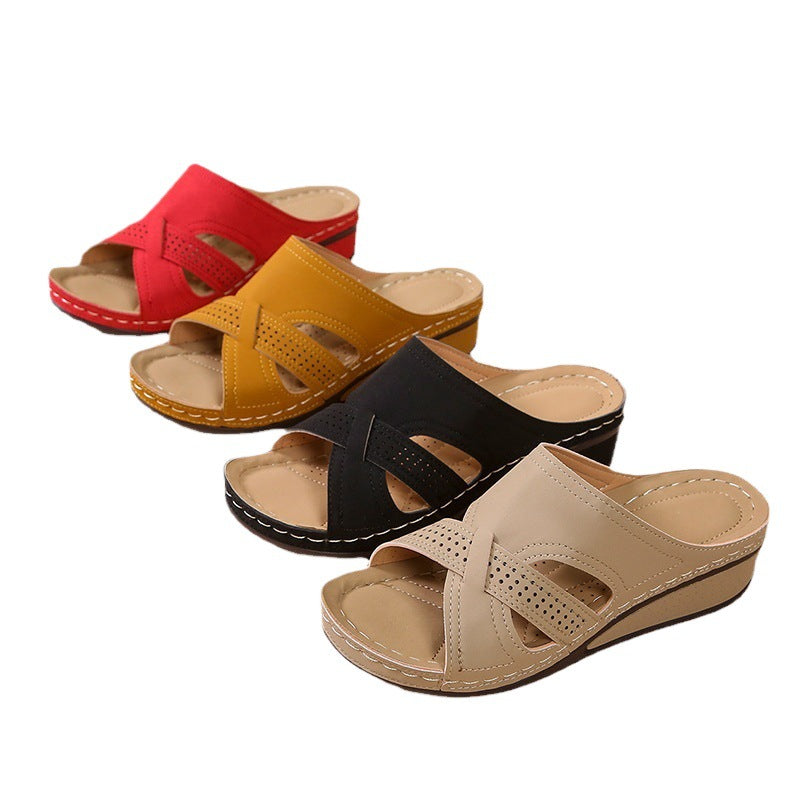 Damen Komfortable Wedge-Pantoletten mit elegantem Riemendesign EB