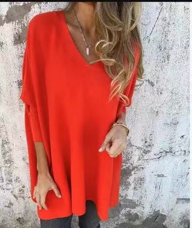 Damen V-Ausschnitt Oversized Pullover EB