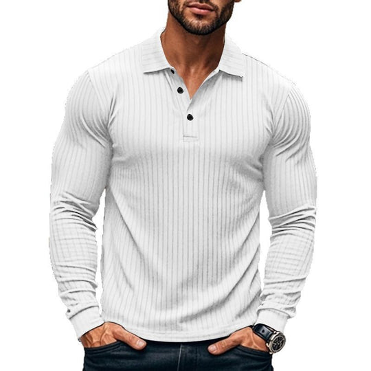 Herren nan figurbetontes Langarm-Polo mit feiner Rippenstruktur und klassischem Kragen EB