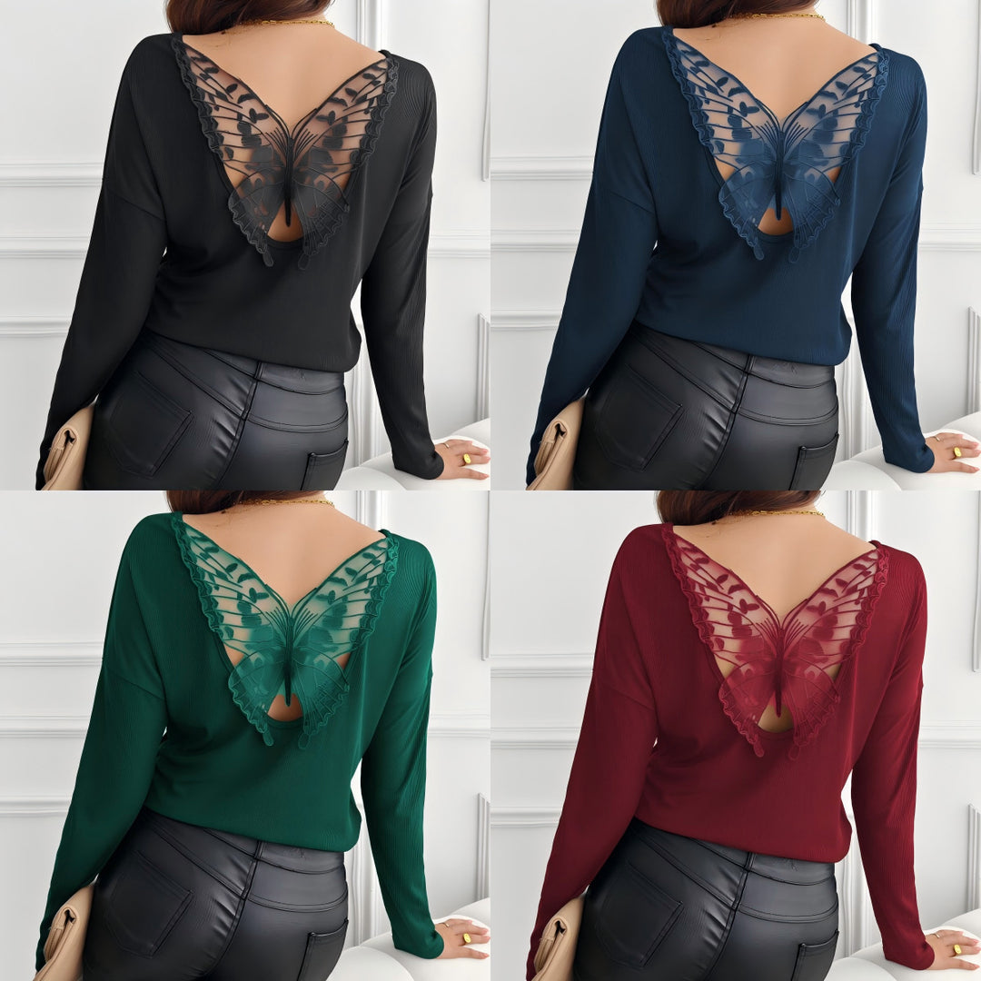 Damen Langarmshirt mit exklusivem Spitzen-Ausschnitt EB