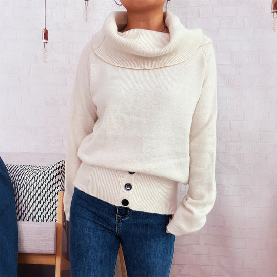 Damen Pullover mit weichem Kragen und dekorativen Knöpfen EB