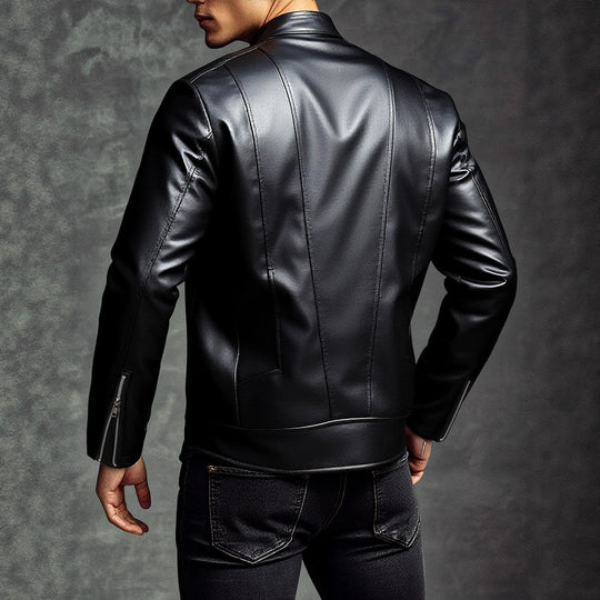 Herren Modische Kunstlederjacke mit asymmetrischem Reißverschluss