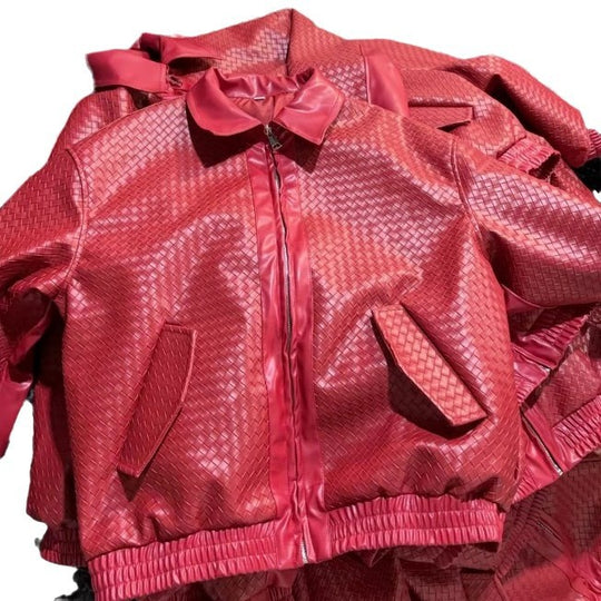 Damen modische Kunstleder-Bomberjacke mit strukturiertem Design und elastischem Bund EB