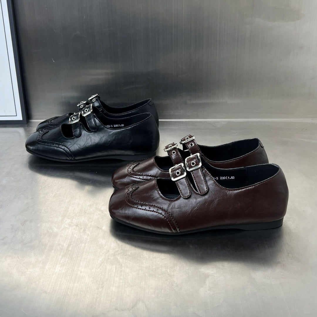 Damen elegante Ballerinas mit doppeltem Schnallenverschluss EB