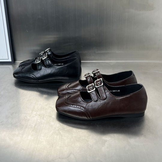 Damen elegante Ballerinas mit doppeltem Schnallenverschluss EB