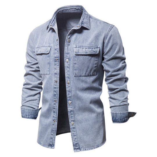 Herren nan lässiges Jeans-Overshirt mit Druckknopfleiste, aufgesetzten Brusttaschen und klassischem Hemdkragen EB