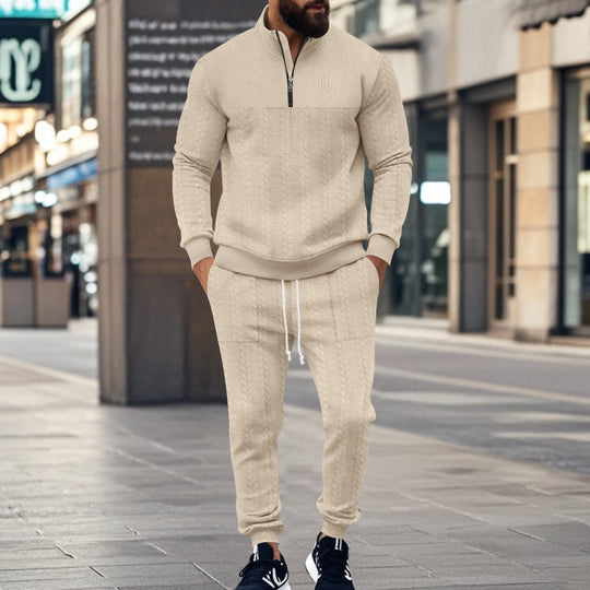 Herren nan Strukturiertes Halbzip-Sweatset mit Waffelstrick und konischer Jogginghose EB