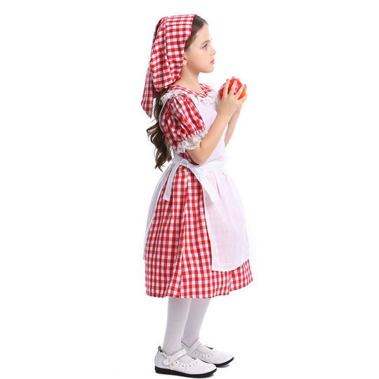 Damen nan traditionelles Bauernmädchenkleid mit Spitzenschürze und Kapuze EB