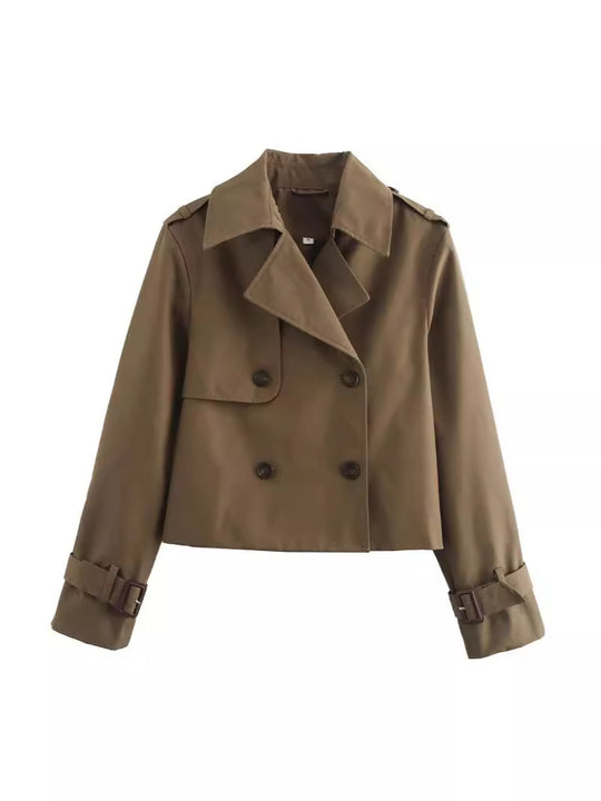 Damen cropped Trenchcoat mit doppelter Knopfleiste und verstellbaren Ärmeln EB
