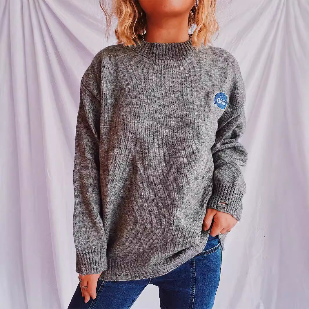 Damen pullover mit bunten Stickmotiven und lässigem Schnitt EB