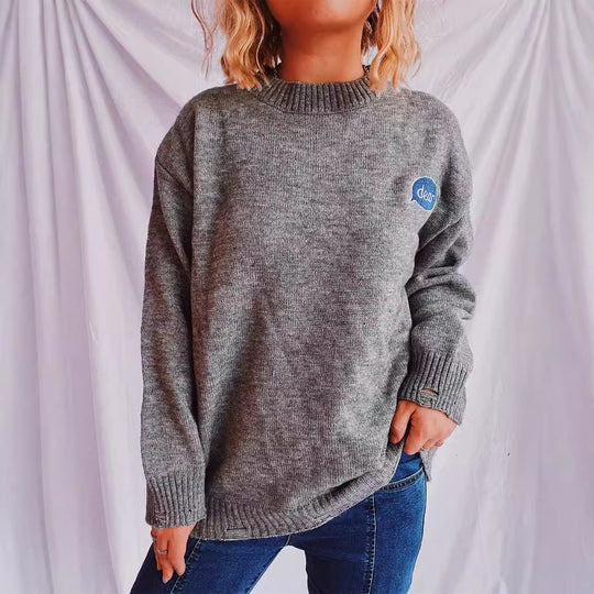 Damen pullover mit bunten Stickmotiven und lässigem Schnitt EB