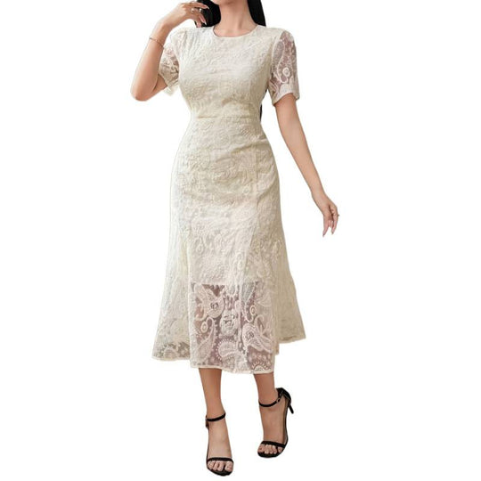 Damen Spitzenkleid mit transparenten Ärmeln und romantischen Details EB