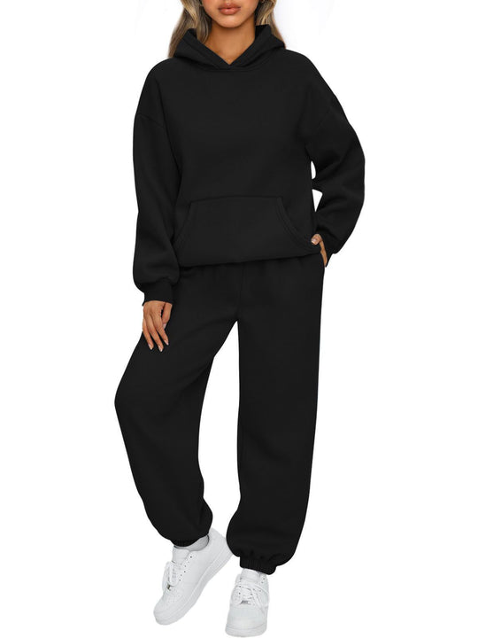 Damen nan Boxy-Hoodie und Palazzo-Jogger Set mit elastischem Knöchelbund EB