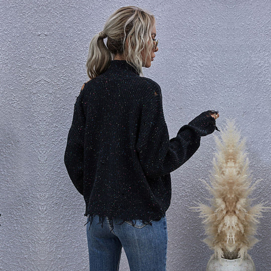 Damen Oversized Strickpullover mit Schulterfreies Design EB