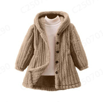 Damen Kuschelige Teddyjacke mit Kapuze und Knopfverschluss EB