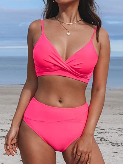 Damen Bikiniset mit hohem Bund und Wickel-Oberteil EB