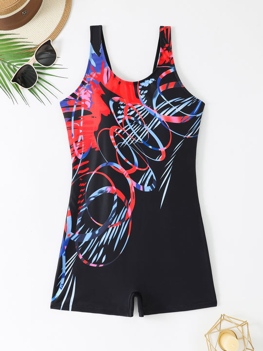 Damen Sportlicher Schwimmanzug mit dynamischem Kunstmotiv EB