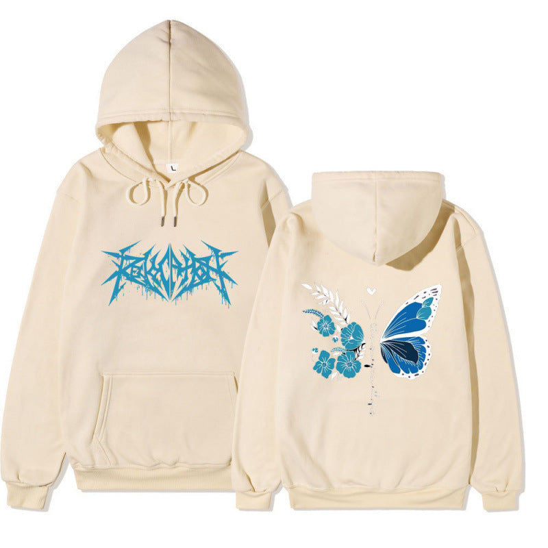Damen Kapuzenpullover mit einzigartigem Schmetterlings- und Blumenmotiv EB