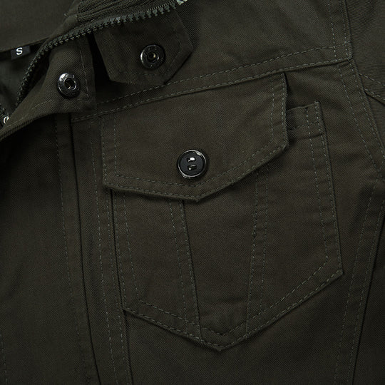 Herren nan robuste Canvas-Fieldjacke mit Stehkragen, Epauletten und multifunktionalen Taschen EB