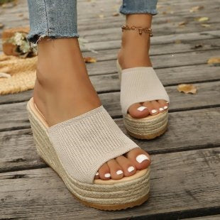 Damen Wedge-Sandaletten mit weichem Obermaterial und bequemer Sohle EB