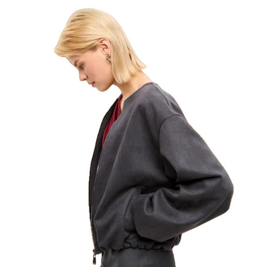 Damen weiche Oversized-Sweatjacke mit modernem Reißverschluss und seitlichen Eingrifftaschen EB