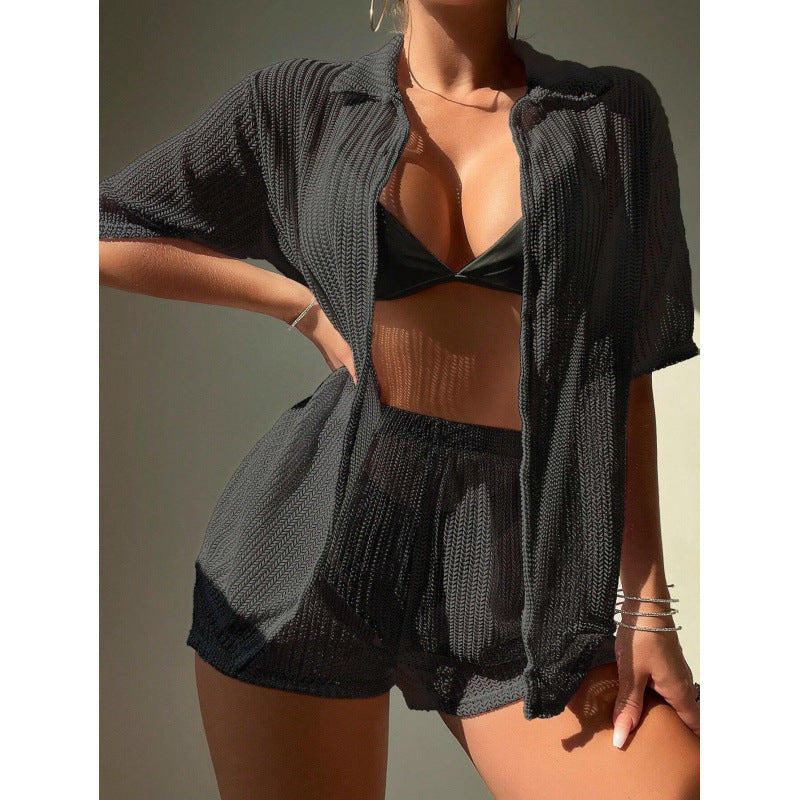 Damen Strandschal mit modischem offenen Schnitt und lässigen Shorts EB