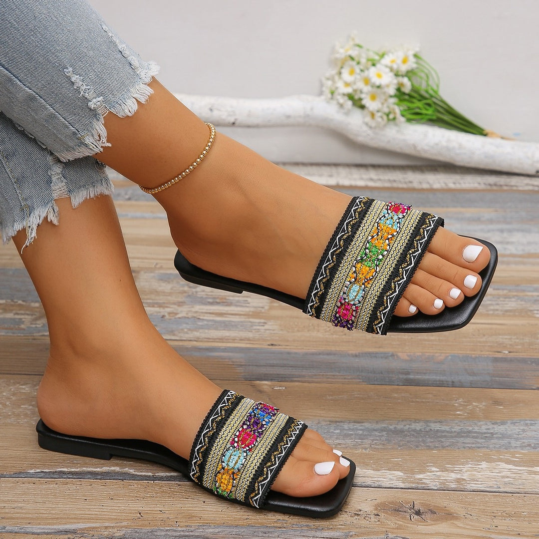 Damen modische Slides mit floralem Dekor EB
