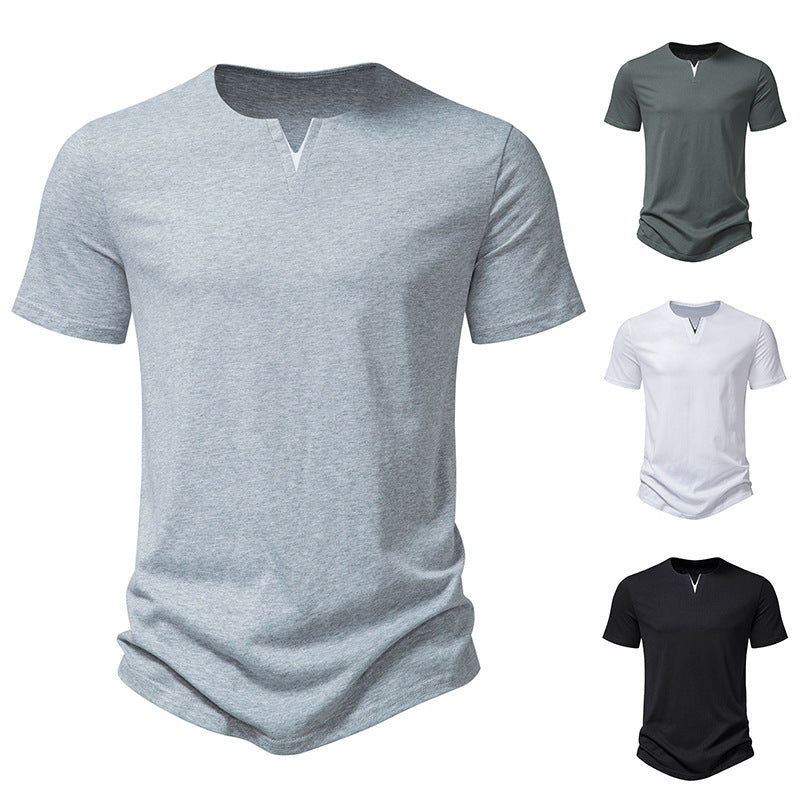 Herren Kurzarm-Henley-T-Shirt mit kreativem V-Ausschnitt und angenehmem Tragegefühl EB