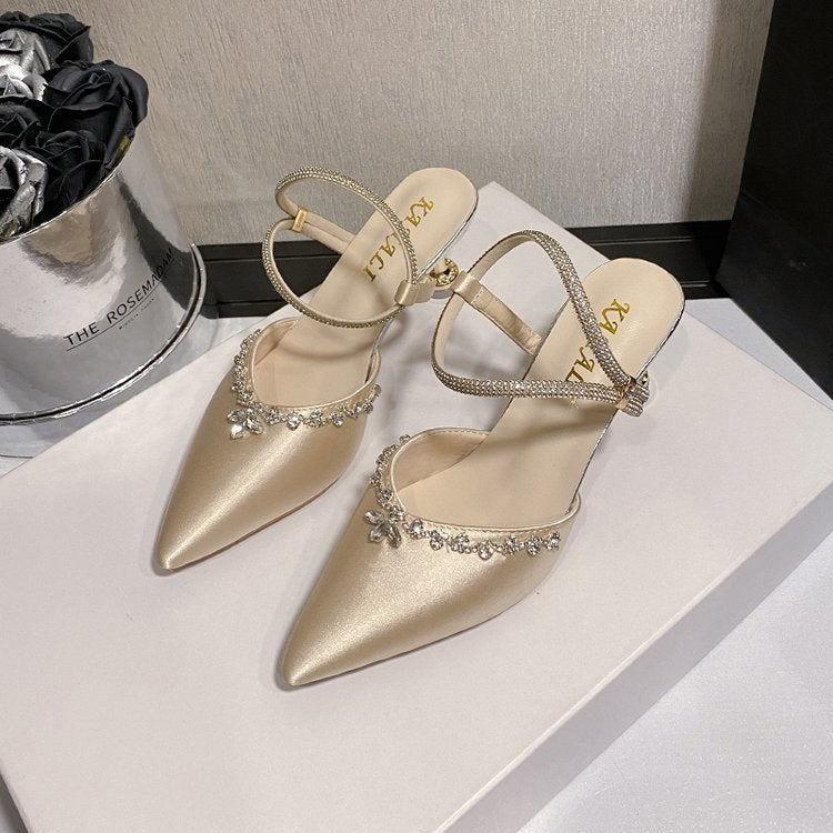 Damen elegante Slingback-Pumps mit funkelnden Strassdetails EB