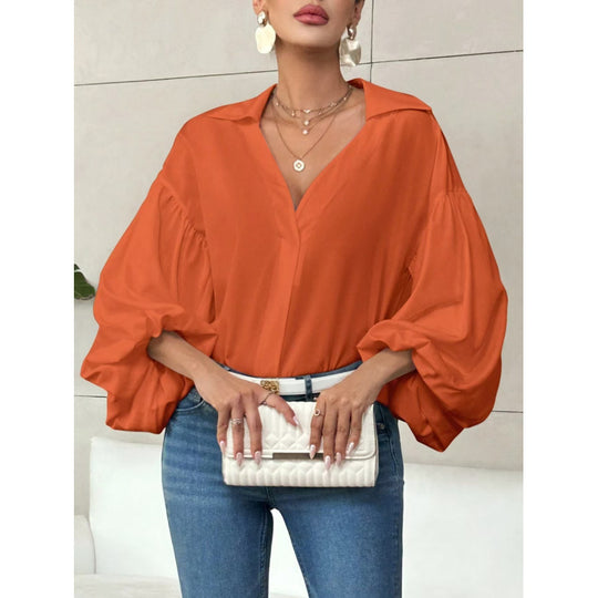 Damen Bluse mit voluminösen Ballonärmeln und elegantem Kragen EB