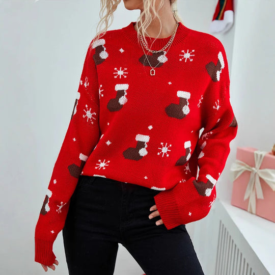 Damen kuscheliger Weihnachtspullover mit festlichem Motiv EB