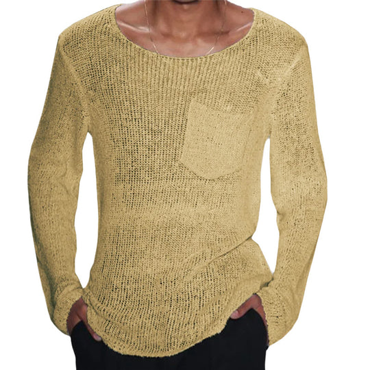 Herren lässiger Pullover mit offener Maschenstruktur und Brusttasche EB