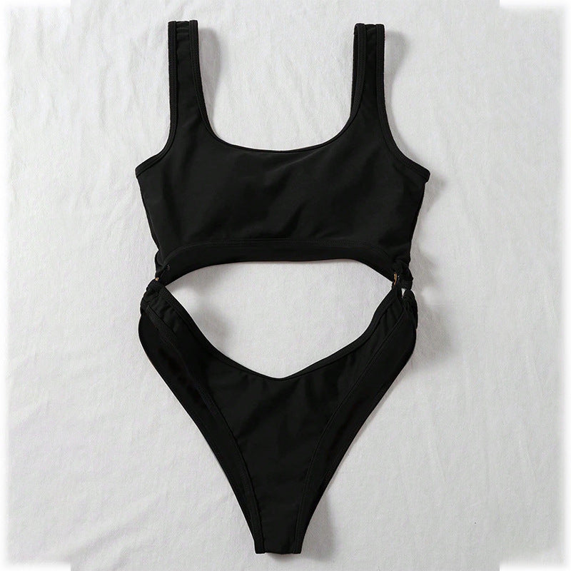 Damen Einteiler Badeanzug mit tiefem V-Ausschnitt und seitlichen Cut-Outs EB