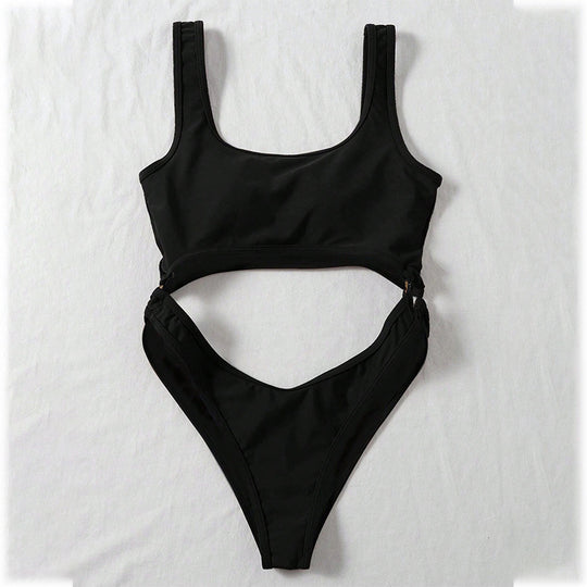 Damen Einteiler Badeanzug mit tiefem V-Ausschnitt und seitlichen Cut-Outs EB