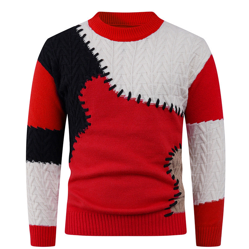 Herren modischer Pullover mit einzigartigem Patchwork-Design EB
