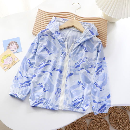 Unisex nan leichte Kinder-Softshelljacke mit Kapuze, Reißverschluss und niedlichem Dino-Print  EB