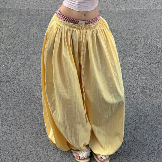 Damen Bequeme Palazzo-Hosen mit elastischem Bund und verstellbarem Kordelzug EB