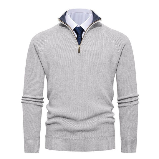 Herren nan feiner Strickpullover mit Halbzip, strukturierter Rippoptik und innen kontrastiertem Stehkragen EB