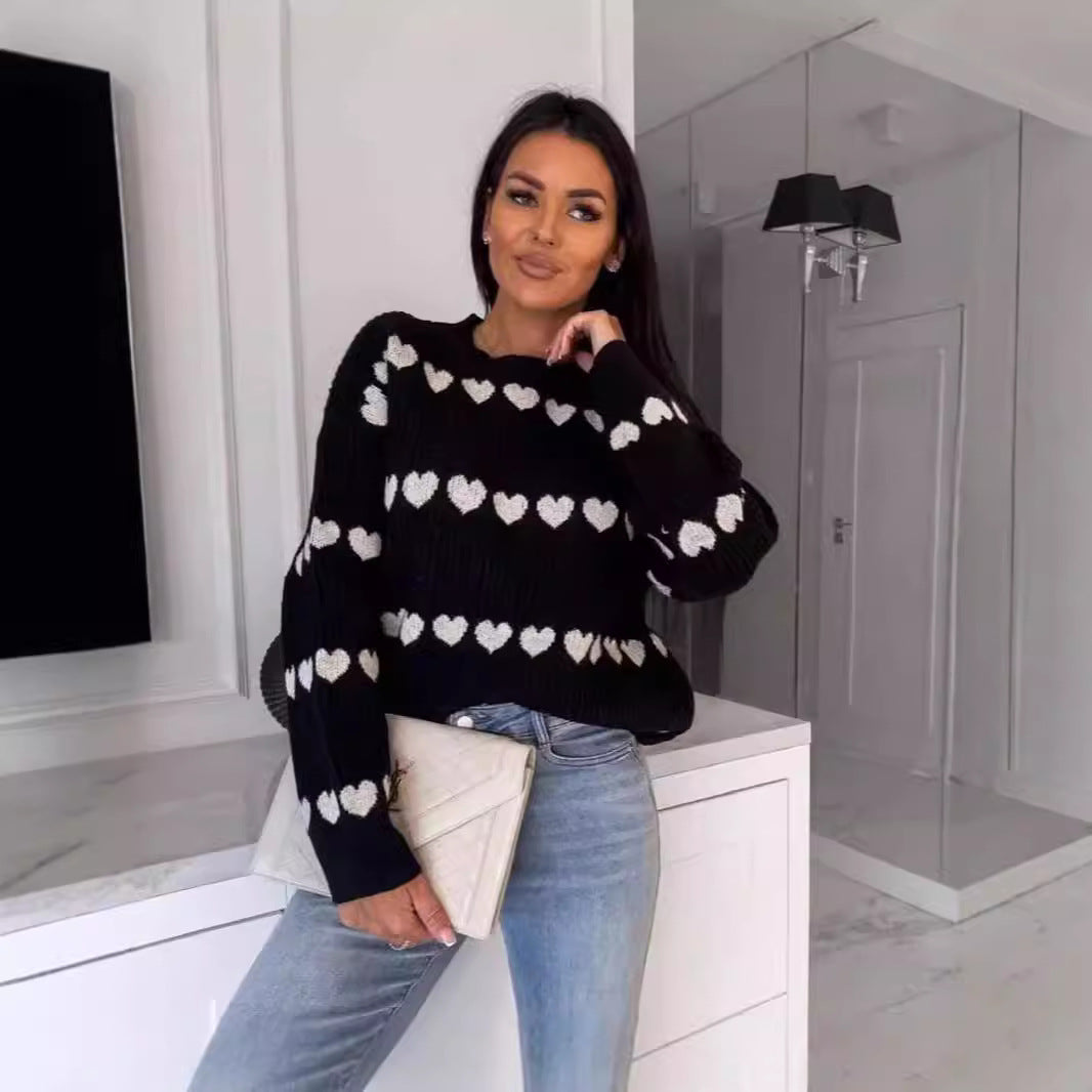 Damen gemütlicher Pullover mit Herzmuster EB
