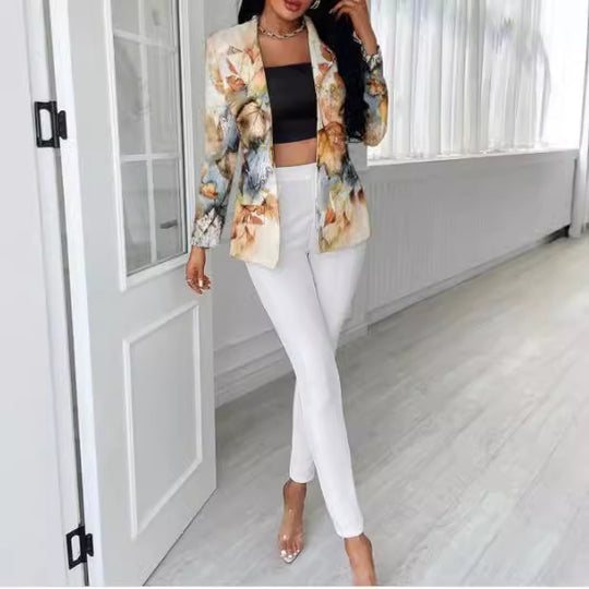 Damen Asymmetrisches Hahnentritt-Tailoring-Set mit Zweifarbiger Halb-Detailierung EB