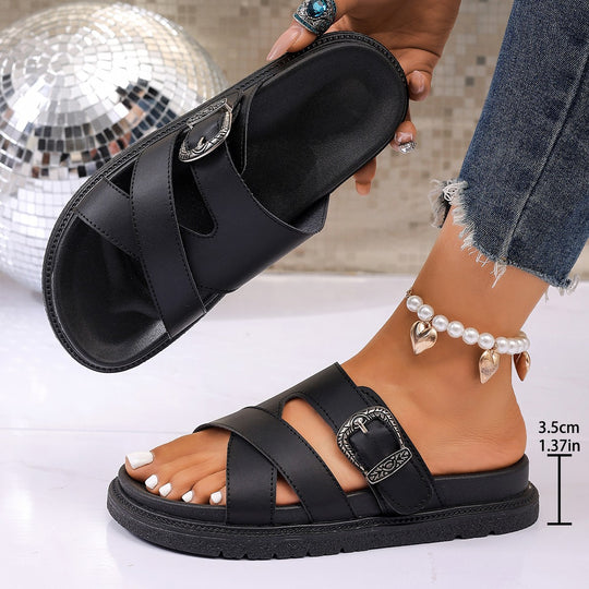 Damen Elegante Riemchen-Pantoletten mit modischem Schnallen-Detail EB