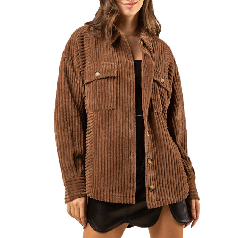 Damen lässige Cordjacke mit praktischen Taschen EB