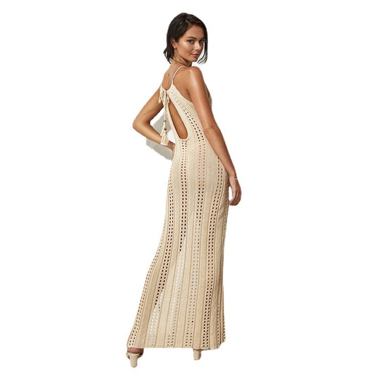 Damen elegantes, transparentes Maxikleid mit zarten Häkelverzierungen EB
