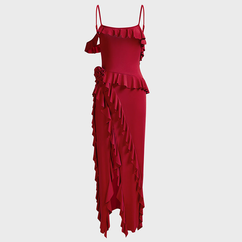 Damen Elegantes Rüschenskleid mit seitlichem Schlitz EB