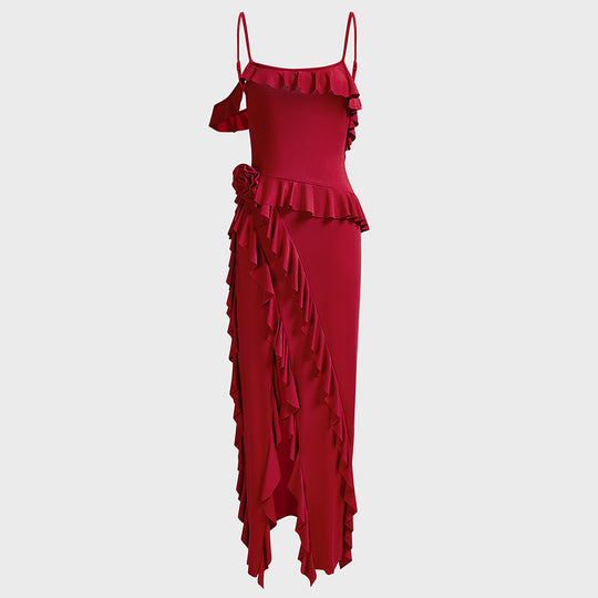 Damen Elegantes Rüschenskleid mit seitlichem Schlitz EB
