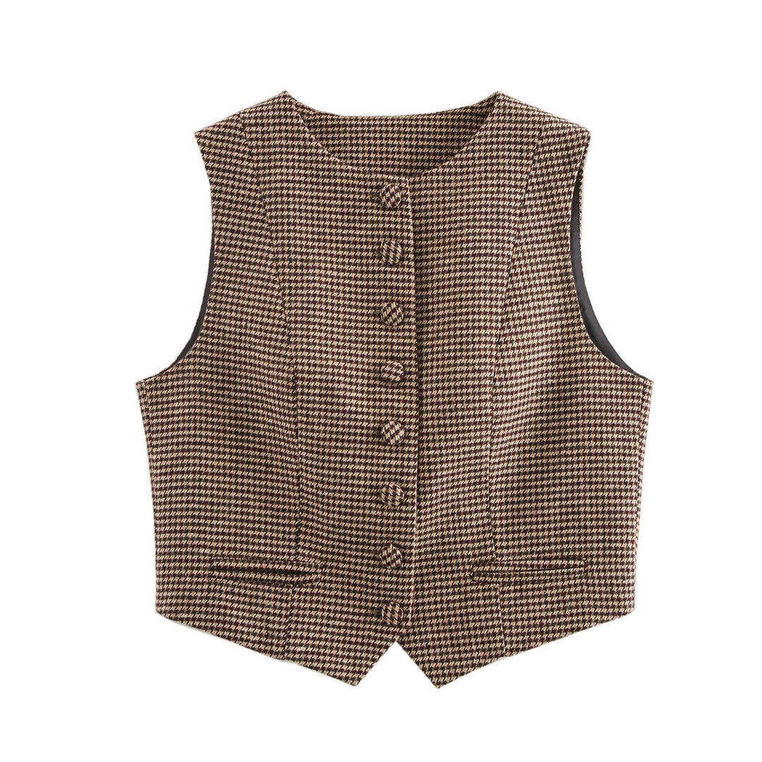 Damen Weste mit elegantem Karomuster und Knopfdetails EB